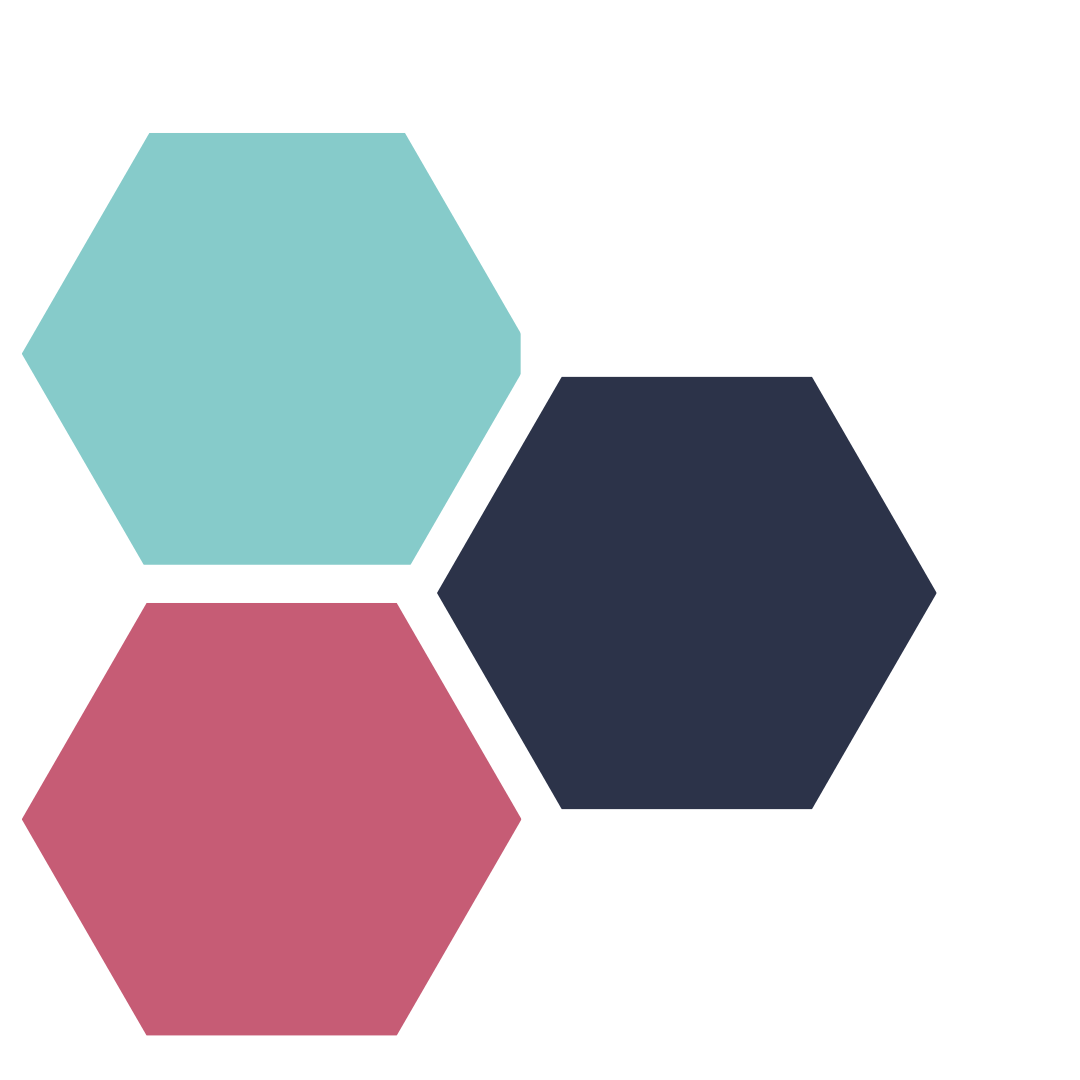 Katrina Johnson - NewSky Consulting - Three hexagons in pink, turquoise and blue